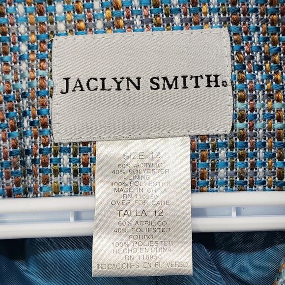 Vintage Jaclyn Smith Jacket Womens 12 Blue Tan Brown Tweed Blazer Pockets Preppy - Picture 6 of 12